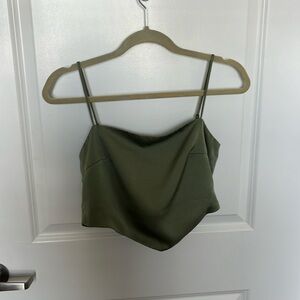 Green satin crop top.